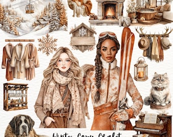 Clipartset winterchalet: gezellige hut, Ski Lodge, png (digitale download)