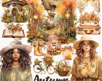 Watercolor Autumn Clipart: Cottagecore Fall PNG (Instant Download)