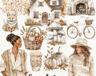 Clipart de Outono em Aquarela: Gráficos PNG de Outono Cottagecore (Download Digital)