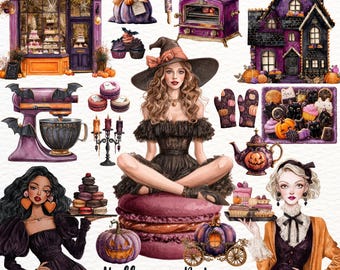 Watercolor Halloween Bakery Clipart, Spooky Treats PNG (Digital Download)