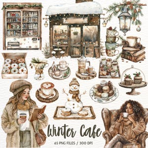 Clipart café d'hiver aquarelle, café d'hiver, café d'hiver PNG, amateur de café, hiver douillet, biscuits, scrapbooking en téléchargement numérique l'heure du café