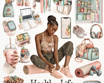 Healthy Life Clipart: Watercolor Fitness & Food Illustrations (Digital Download)