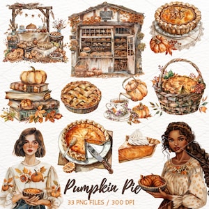 Akwarela Pumpkin Pie Clipart, Pumpkin Pie PNG, Święto Dziękczynienia, Słodkie Ciasto Deser, Pieczenie, Jedzenie Clipart, Cyfrowe Pobieranie Naklejki Reklamowej