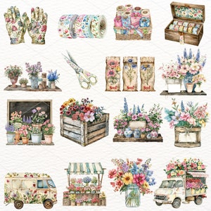Akvarell blomsterbutik Clipart: Blommig PNG-grafik (digital nedladdning) bild 4