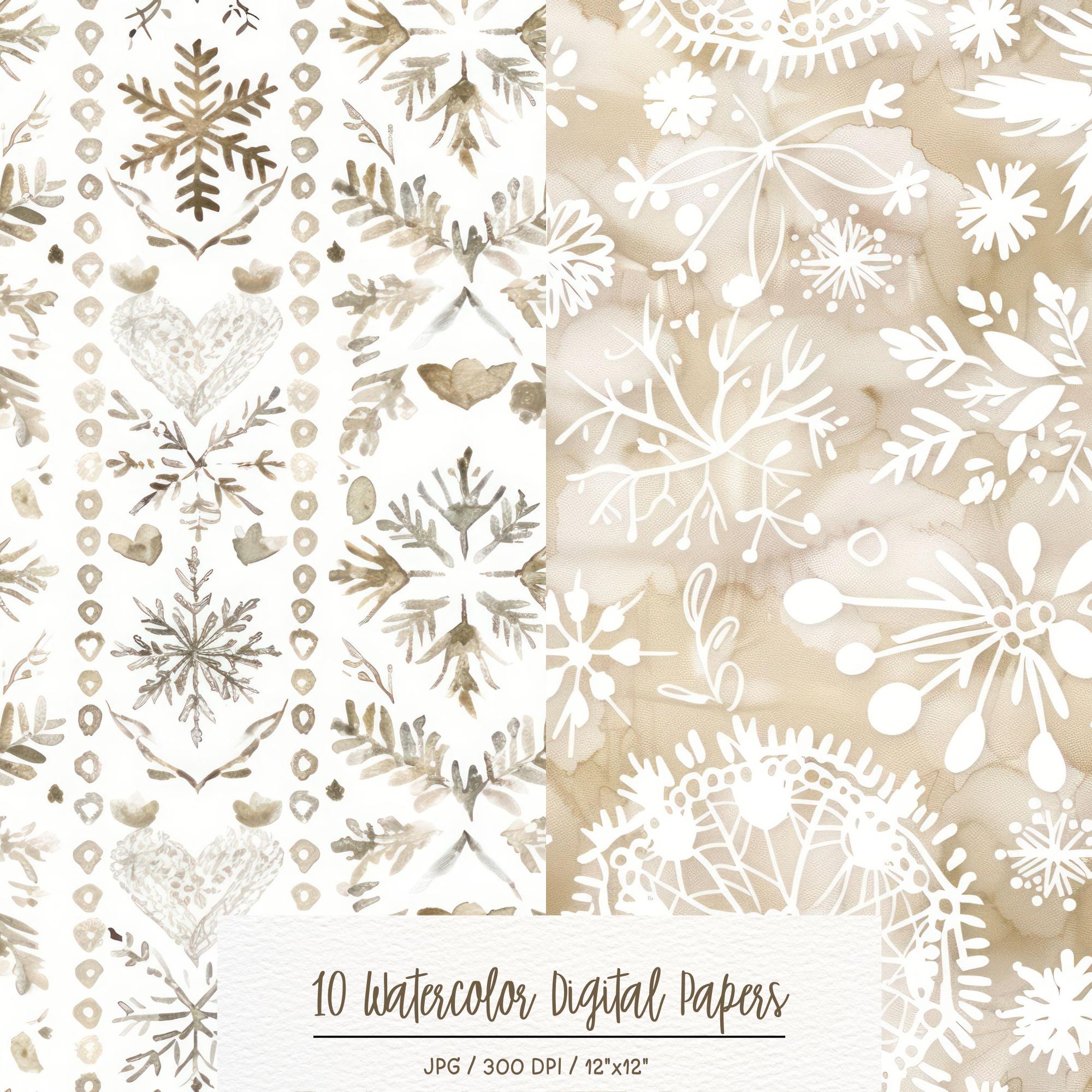 Snowy Pattern Paper Watercolor Snowy Winter Digital Paper: Seamless Holiday Patterns ...