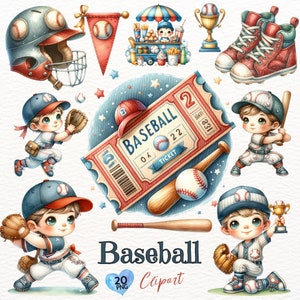 Clipart di baseball ad acquerello, clipart di baseball, mazza da baseball, sport, illustrazione di baseball, baby shower per ragazzi, compleanno per ragazzi, uso commerciale