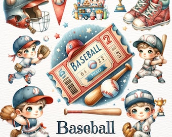 Watercolor Baseball Clipart: Sports Illustrations (PNG Digital Download)