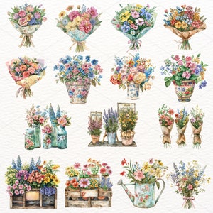 Akvarell blomsterbutik Clipart: Blommig PNG-grafik (digital nedladdning) bild 3
