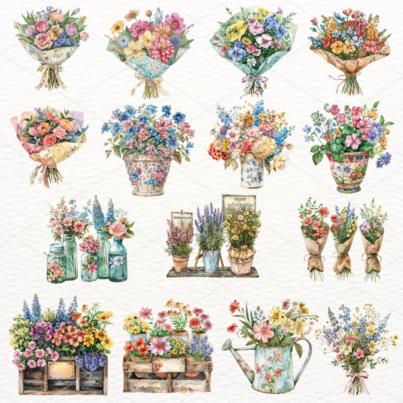 Akvarell blomsterbutik Clipart: Blommig PNG-grafik (digital nedladdning) bild 3