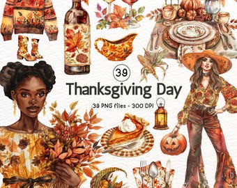 Watercolor Thanksgiving Clipart: Retro Autumn Décor (Digital Download)