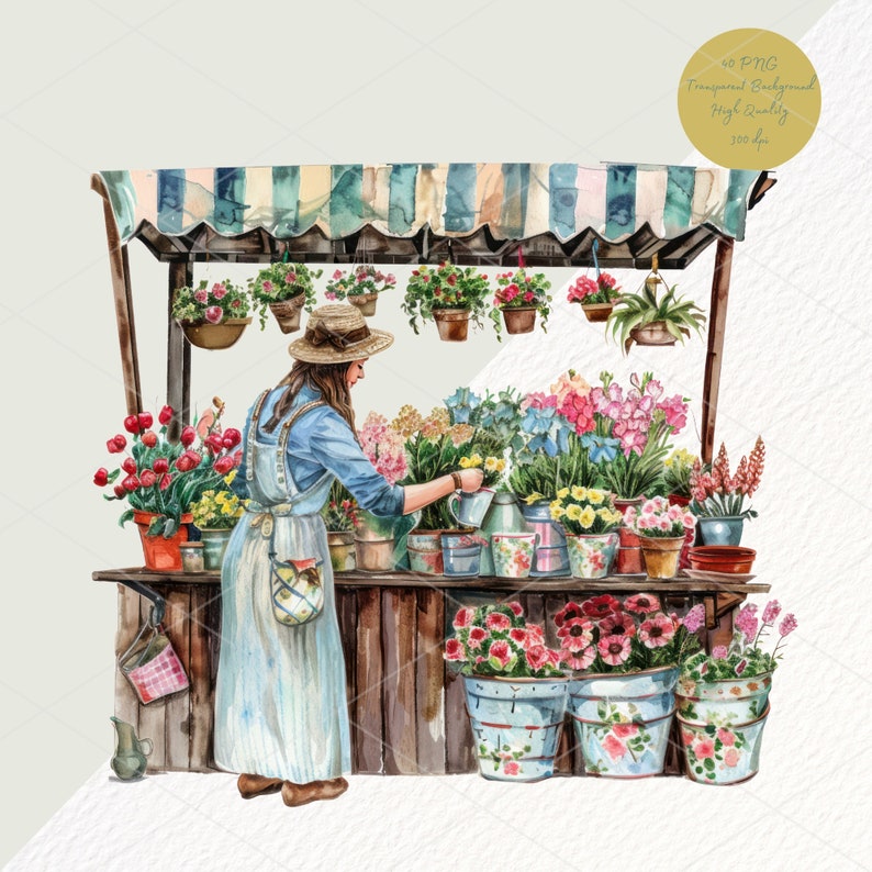 Akvarell blomsterbutik Clipart: Blommig PNG-grafik (digital nedladdning) bild 5