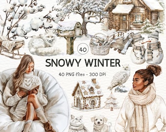 Può includere: Una collezione di 40 illustrazioni ad acquerello a tema invernale, tra cui un accogliente chalet, alberi innevati, una donna che legge un libro, una volpe, un pupazzo di neve, una casetta di pan di zenzero, un gatto, un cane e un gufo. Le illustrazioni sono perfette per creare progetti, biglietti e artigianato a tema invernale.