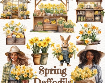 Watercolor Daffodil Clipart Bundle: Spring Floral PNG (Digital Download)