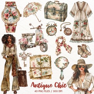 Aquarel antieke clipart, vintage minnaar, vintage elementen, oude stijl, plakboek, junk journal, digitale download, stickers, commercieel gebruik