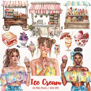 Aquarell Eis Clipart, Mädchen mit Eis PNG, Sommer Grafiken, Sommer Eis Eis am Stil, Scrapbook, Sofort Download, kommerziell
