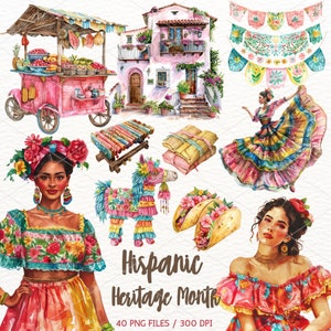 Aquarela Mês da Herança Hispânica Clipart Hispânico PNG, Latino Clipart Festival Latino-Americano Pinata Clip Art Digital Download Comercial