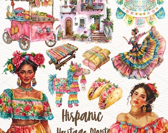 Watercolor Hispanic Heritage Month Clipart Hispanic PNG, Latino Clipart Latin American Festival Pinata Clip Art Digital Download Commercial