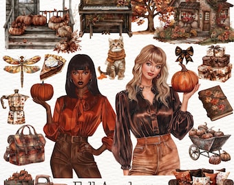 Watercolor Autumn Clipart: Cottagecore Fall PNG Graphics (Commercial Use)