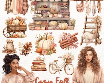 Watercolor Fall Clipart: Cottagecore Autumn PNG Graphics (Digital Download)