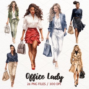 Office Lady Watercolor Clipart, Fashion Clipart, Kobieta, Pani Szefowa, Dziewczyna Biznesowa, Dzień w biurze, Dziewczyna Szefowa w pracy, Digital Download Commercial