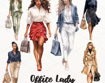 Clipart de mujer de oficina en acuarela: Mujeres de negocios de moda (Descarga digital)