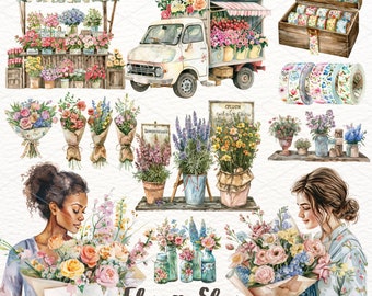 Clipart di fiori ad acquerello: grafica PNG floreale (download digitale)
