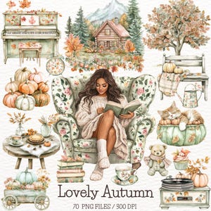 Watercolor Autumn Clipart Set: Pumpkins, Leaves, Cottagecore PNG (Digital Download)