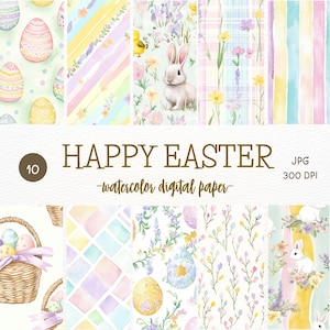 Aquarelle Joyeuses Pâques, Fond de Pâques, Oeuf de lapin de Pâques, Motif répétitif, Printemps, Papier numérique de Pâques, Scrapbooking, Publicité