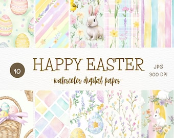 Watercolor Easter Digital Paper: Bunny, Eggs, Spring (Digital Download)