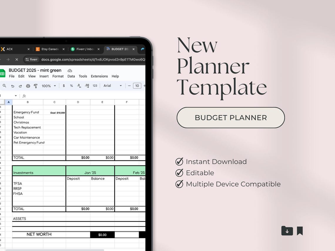 2025 Standard Budget Planner Google Sheet Spreadsheet – Baby Mint Green