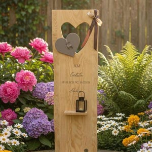 Drewniana stela „Chciałbym tu wrócić” ze świerku – Dekoracja do domu i ogrodu | Drewniana ekspozycja | Tabliczka wejściowa (wyprodukowano w Bawarii)