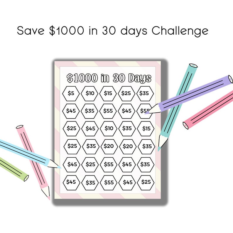 2024 Printable Saving Challenge, 10k Saving Challenge, 30 Day Savings