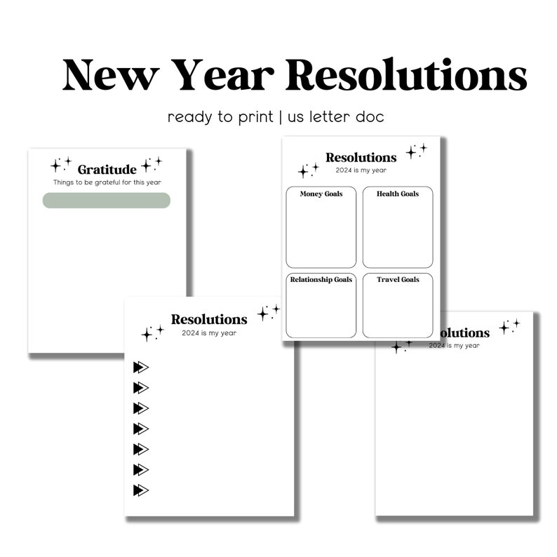 Printable New Years Resolution Planner, 2024 Goals Planner, Gratitude