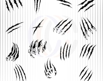 Paquete SVG de garra, paquete PNG de garra, imágenes prediseñadas de garra, garra de Dino, marcas svg, Scratch svg, marcas de garra SVG, sublimación, arañazos Clip Art