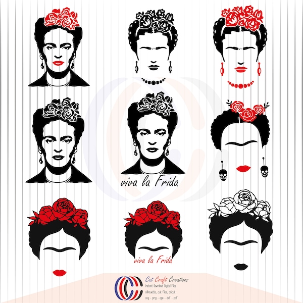 Frida Kahlo Svg Bundle, Frida Kahlo Svg, viva la frida, Kahlo Png, Instant Download, cut files, girl power frida, kahlo flower, my own muse