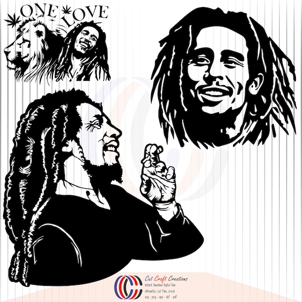 Bob Marley Svg Bundle - One Love, Rastafarian Svg Png Dxf Eps Pdf - Svg File For Cricut - Clipart - Digital Download