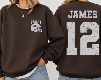 Custom Football Mascot Sweatshirt, Personalized Name & Number Game Day Football Helmet School Spirit Hoodie