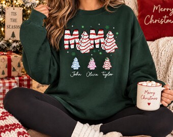 Custom Christmas Mama Sweatshirt, Personalized Mama with Kids Name Hoodie, Christmas Mom Gift