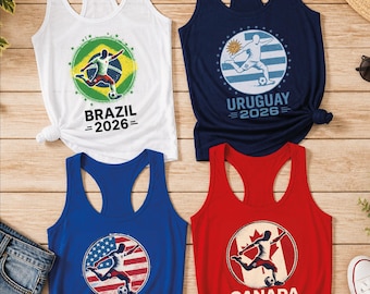 Custom Soccer Country Flag Tank Top, Football Fan Racerback, USA Mexico Brazil England Portugal France Canada Colombia Germany