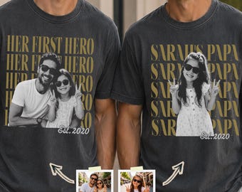 Custom Dad and Papa Photo Shirt: Fathers Day Gift With Kids Photo, Funny New Dad and Grandpa