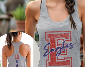 Custom School Mascot Racerback Tank Top, Personalized Number and Name School Spirit Team Name Game Day Gift