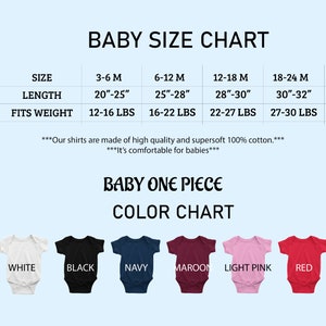 a baby onesuit size chart with different colors
