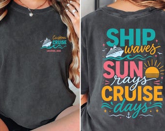 Comfort  Colors Custom Family Cruise Trip Shirt: Matching Vacation Tees, Ship Waves Sun Rays