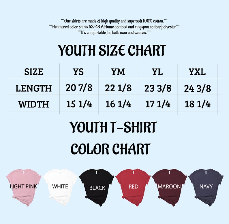 the youth size chart for a youth's t - shirt