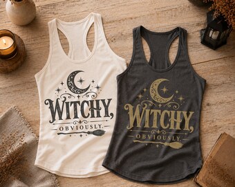 Witchy Obviously Racerback Tank Top, Funny Witch Halloween Top, Minimalist Witchy Spooky Season Sarcastic Gift