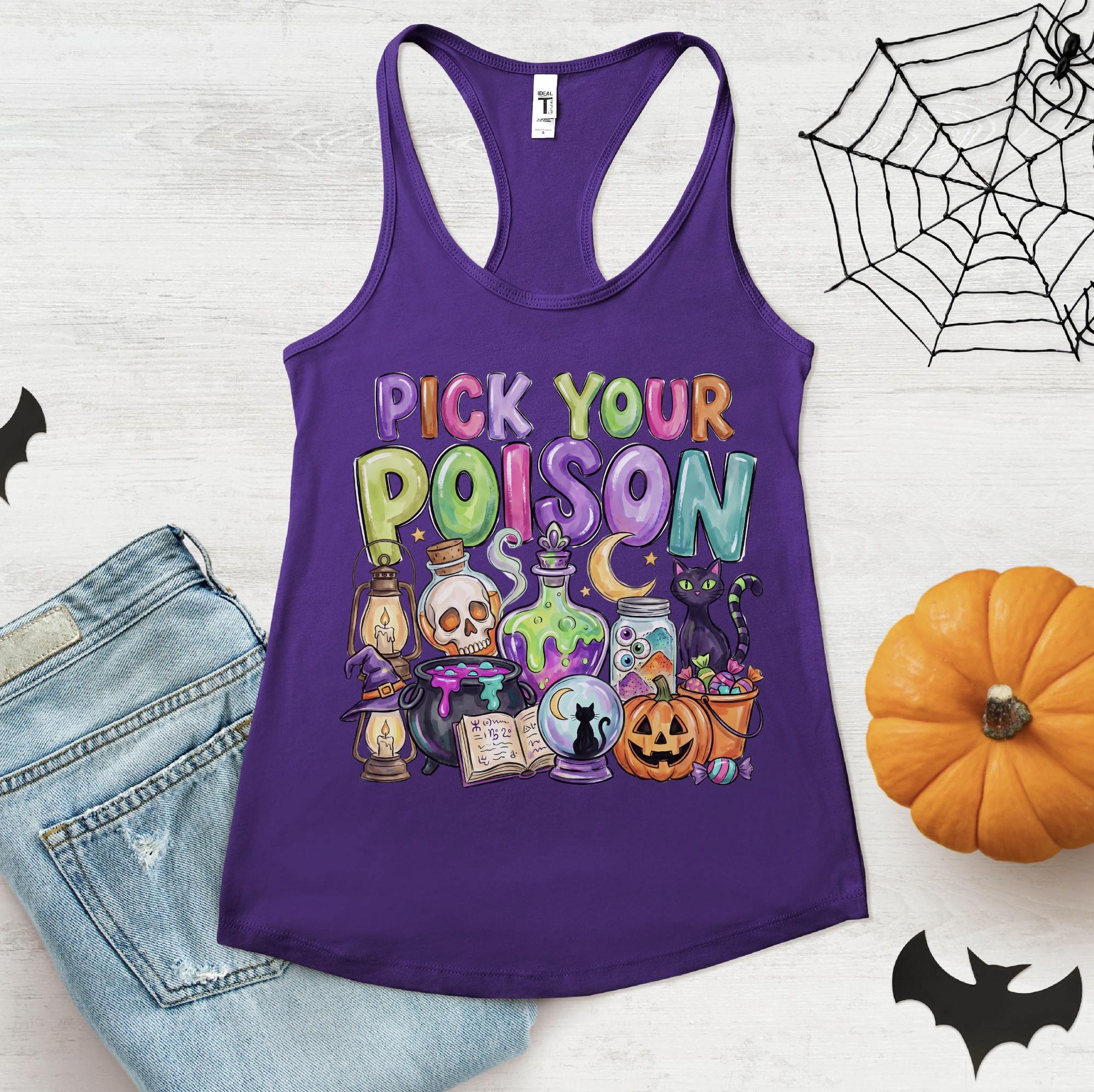 Pick Your Poison Racerback Tank Top, Halloween Witch Poison Apple Spooky Season Gift