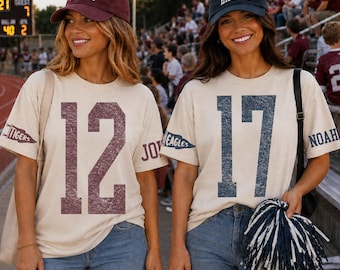 Personalized Team Custom Initial Shirt with Number and Sleeve Print, Schoool Spirit Shirt, Comfort Colors Game Day Tee
