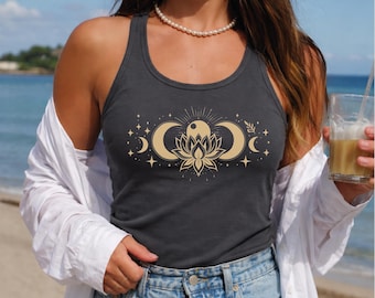 Lotus Yoga Racerback, Yoga Exercise Tank Top, Yoga Lover Gift