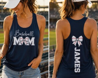 Custom Baseball Mom Racerback Tank Top, Baseball Mama Gift With Custom Kids Name