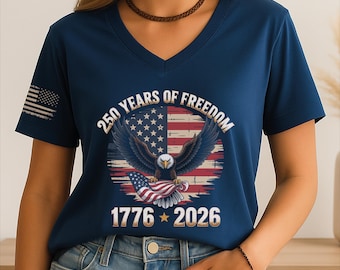 250th Anniversary of USA Vneck Shirt, America Independence Day Woman V-Neck Tee, Usa Patriotic Gift